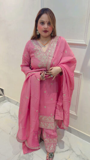 Pure Shimmer Silk Palazzo Suit with Dupatta