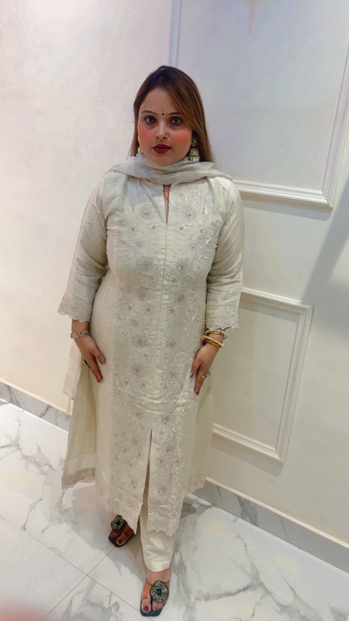 Premium Shimmer Silk Heavy Embroidery Pant Suit with Grass Tissue Dupatta - Image 2