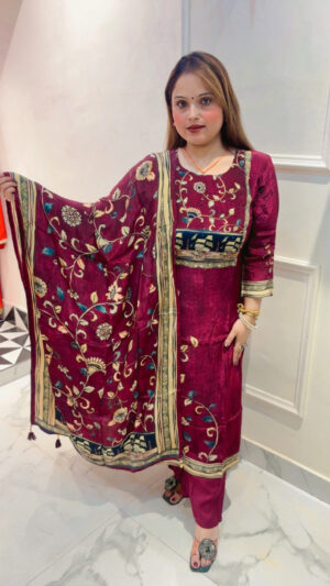 Pure Crape Straight-Cut Suit with Dupatta