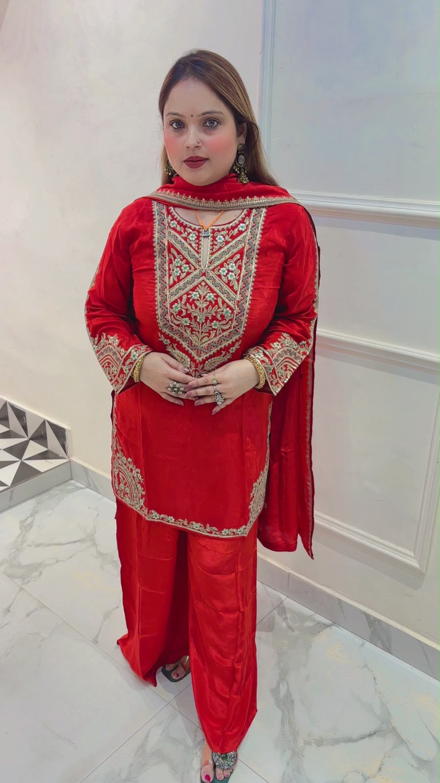 Premium Crepe Heavy Work Palazzo Suit with Dupatta