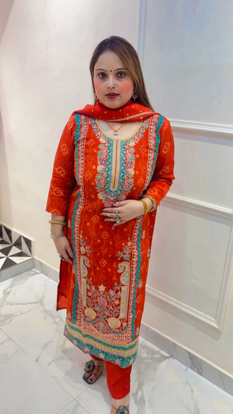 Premium Crepe Heavy Work Pant Suit with Dupatta - Image 2