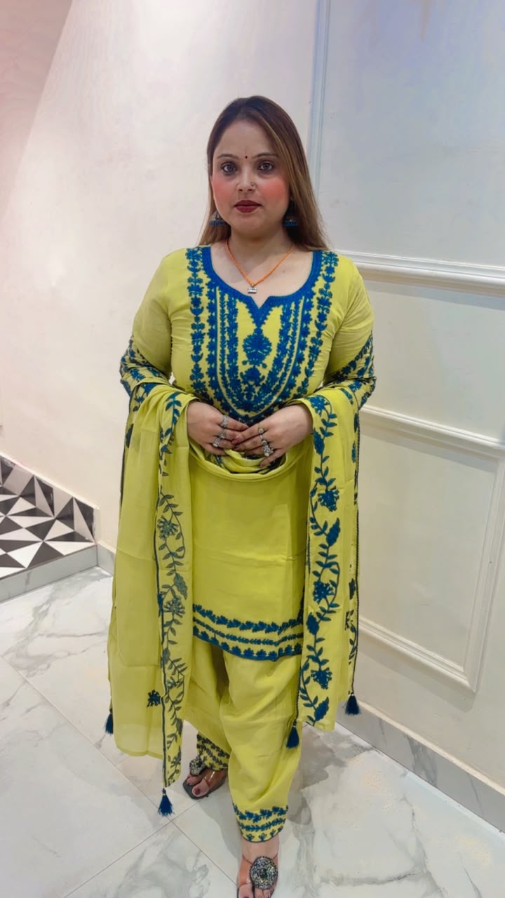Premium Mul Chanderi Heavy Embroidery Farshi Salwar Suit with Dupatta - Image 2