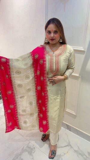 Pure Shimmer Silk Straight Suit with Dupatta