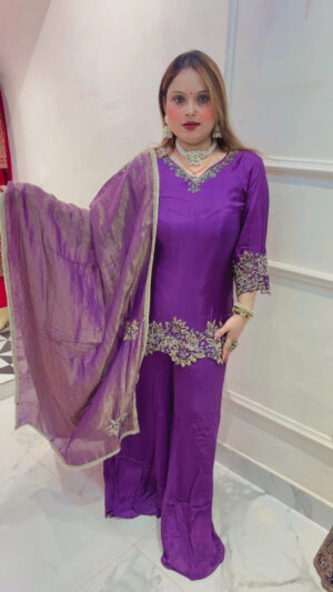 Elegant Pure Crape Palazzo Style Suit with Dupatta