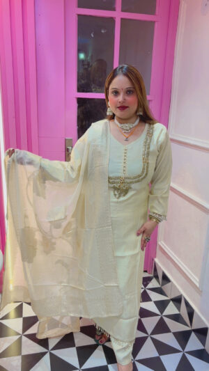 Elegant Pure Shimmer Pants Style Suit with Dupatta
