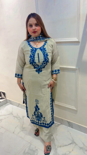Pure Mul Chanderi Pants Style Suit with Dupatta