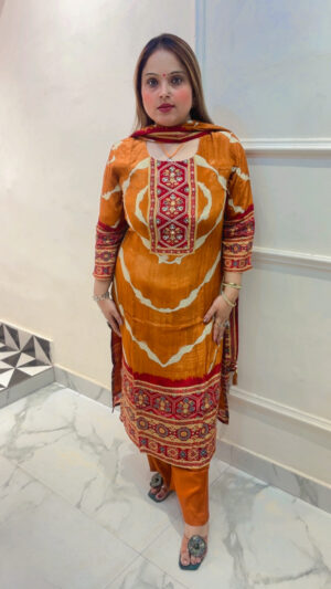 Pure Crape Pants Style Suit with Dupatta