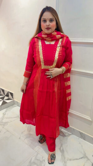 Pure Mul Chanderi A-Line Suit with Dupatta