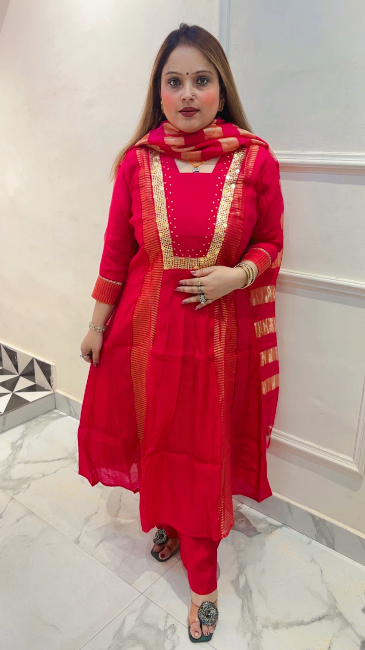 Pure Mul Chanderi A-Line Suit with Dupatta