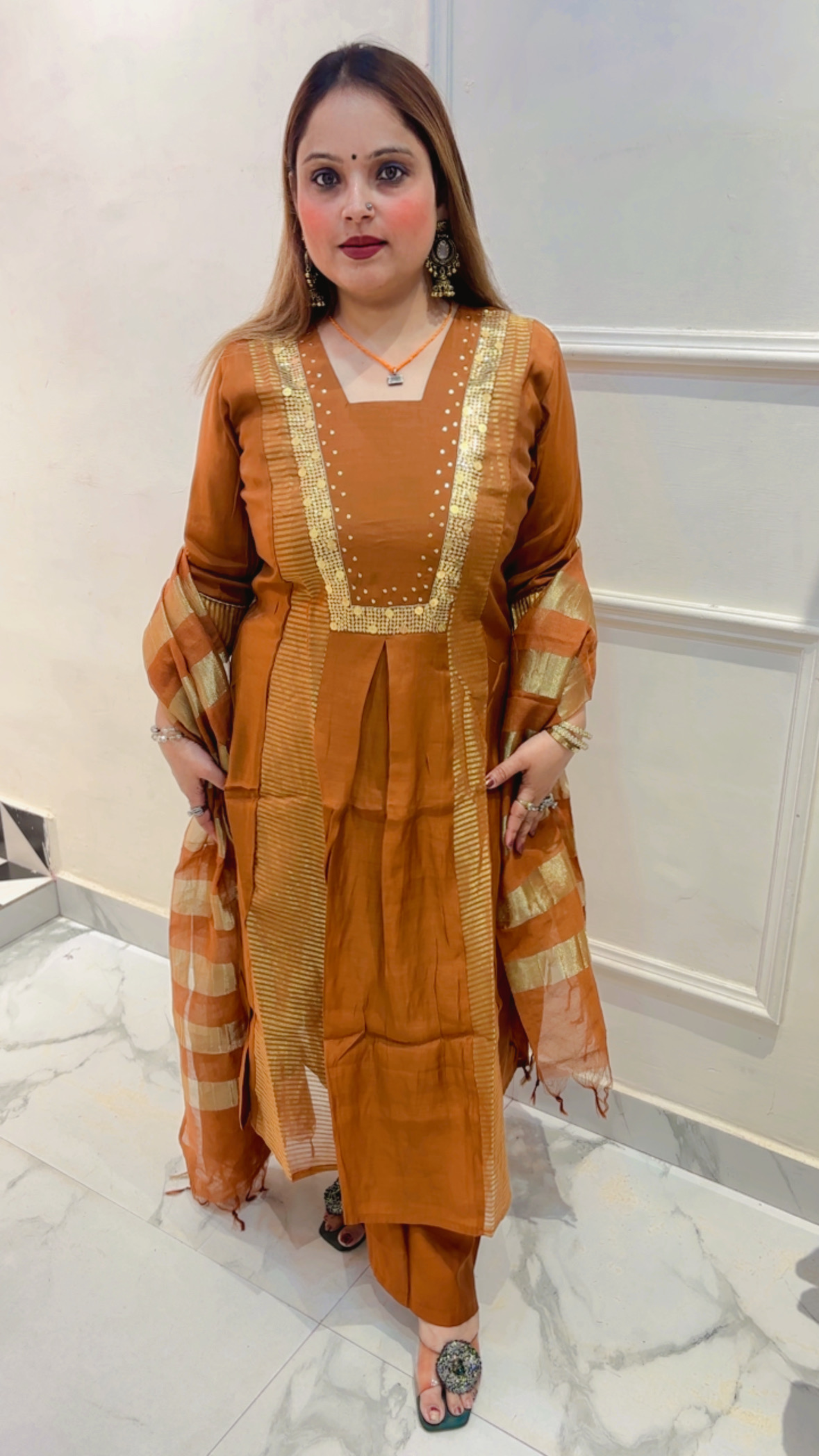 Pure Mul Chanderi A-Line Suit with Dupatta - Image 3