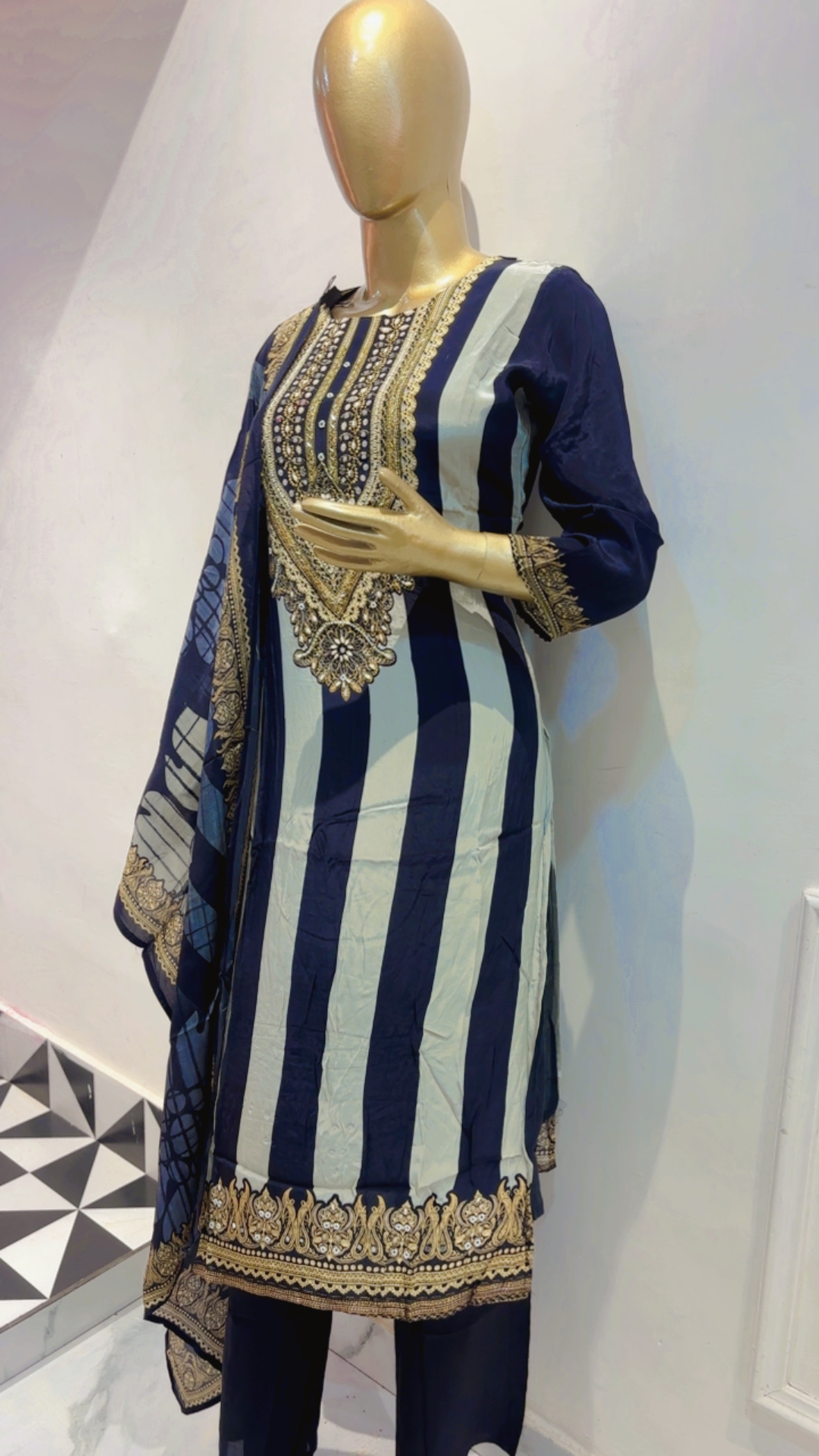 Pure Crape Straight Suit with Palazoo & Dupatta