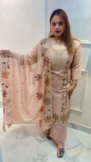 Elegant Pure Salsa Silk Suit – Straight Pants with Dupatta