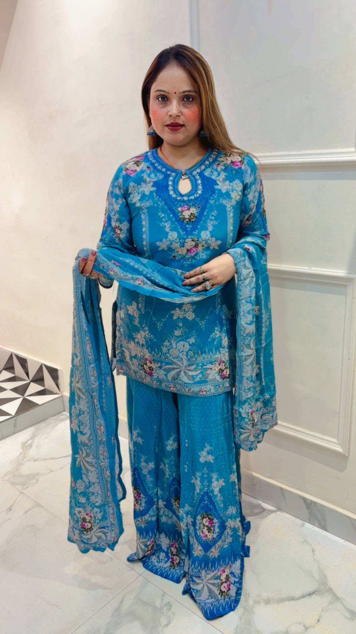 Pure Crape Sharara Suit with Dupatta