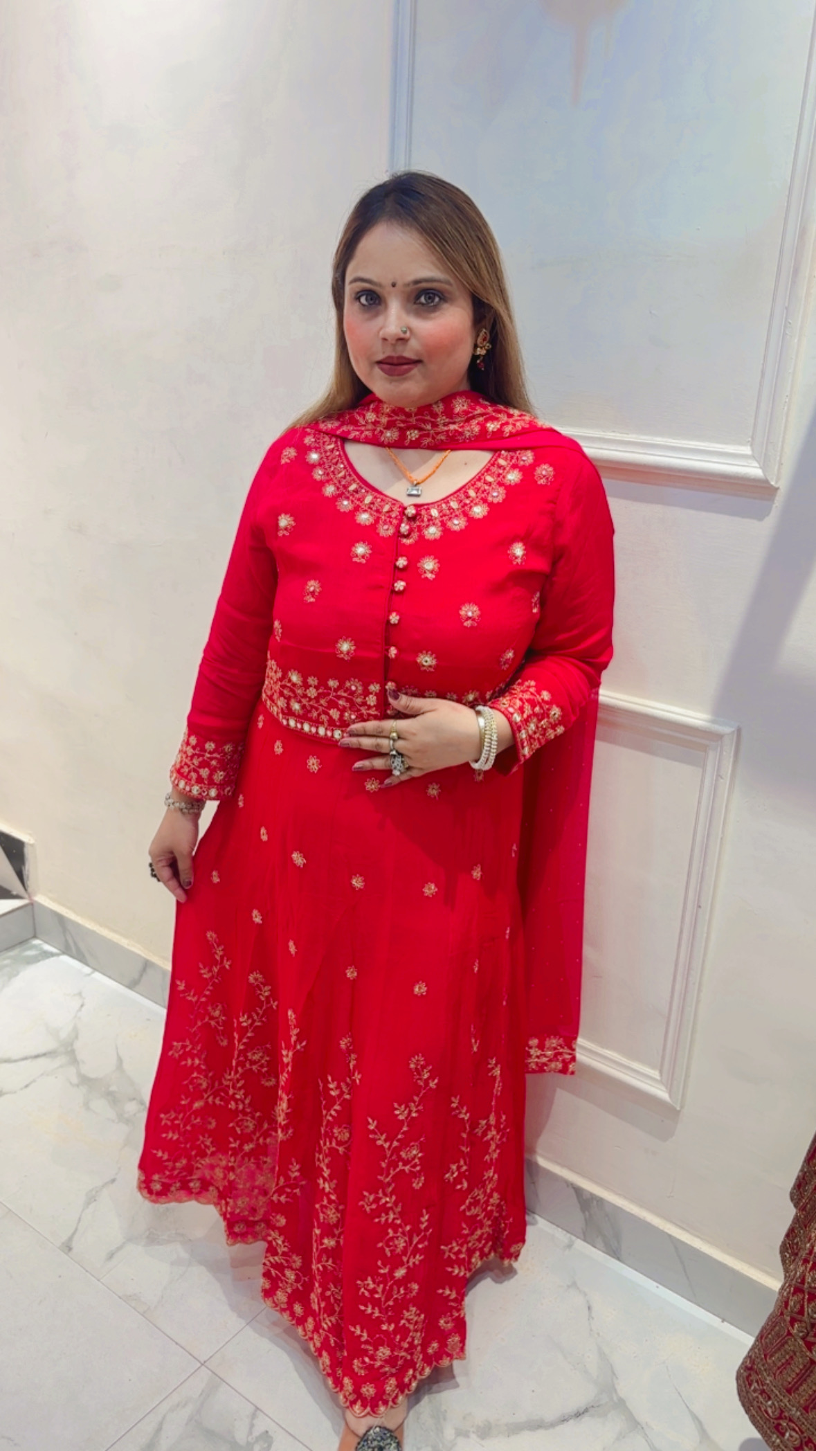 Pure Chinnon Anarkali Suit with Jacket and Dupatta - Image 2