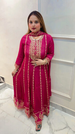 Pure Crepe Anarkali Suit with Heavy Embroidery & Dupatta