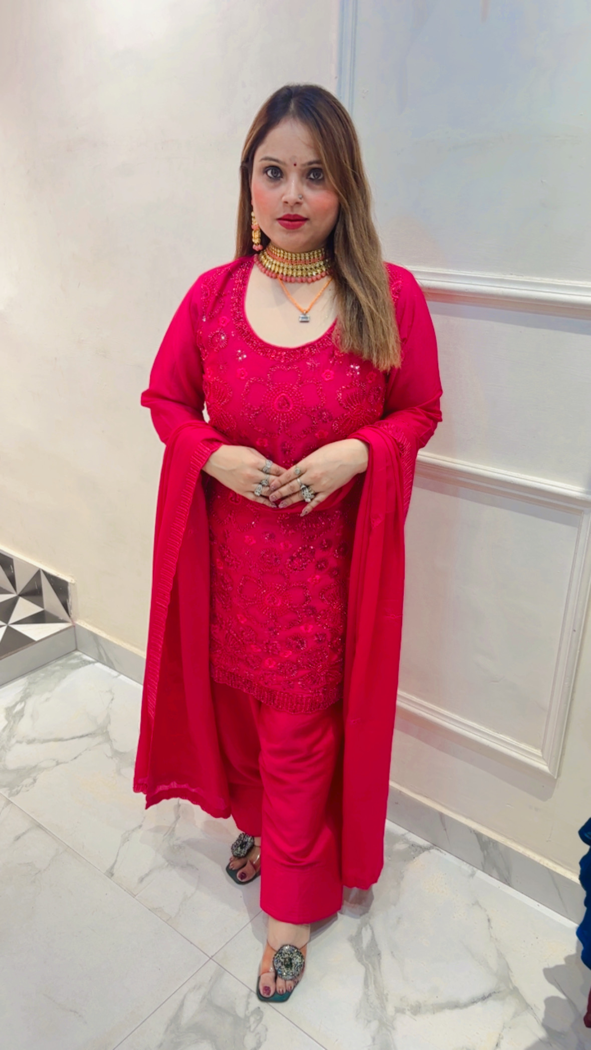 Elegant Pure Chinnon Farshi Salwar Suit with Heavy Sequin Work - Image 2