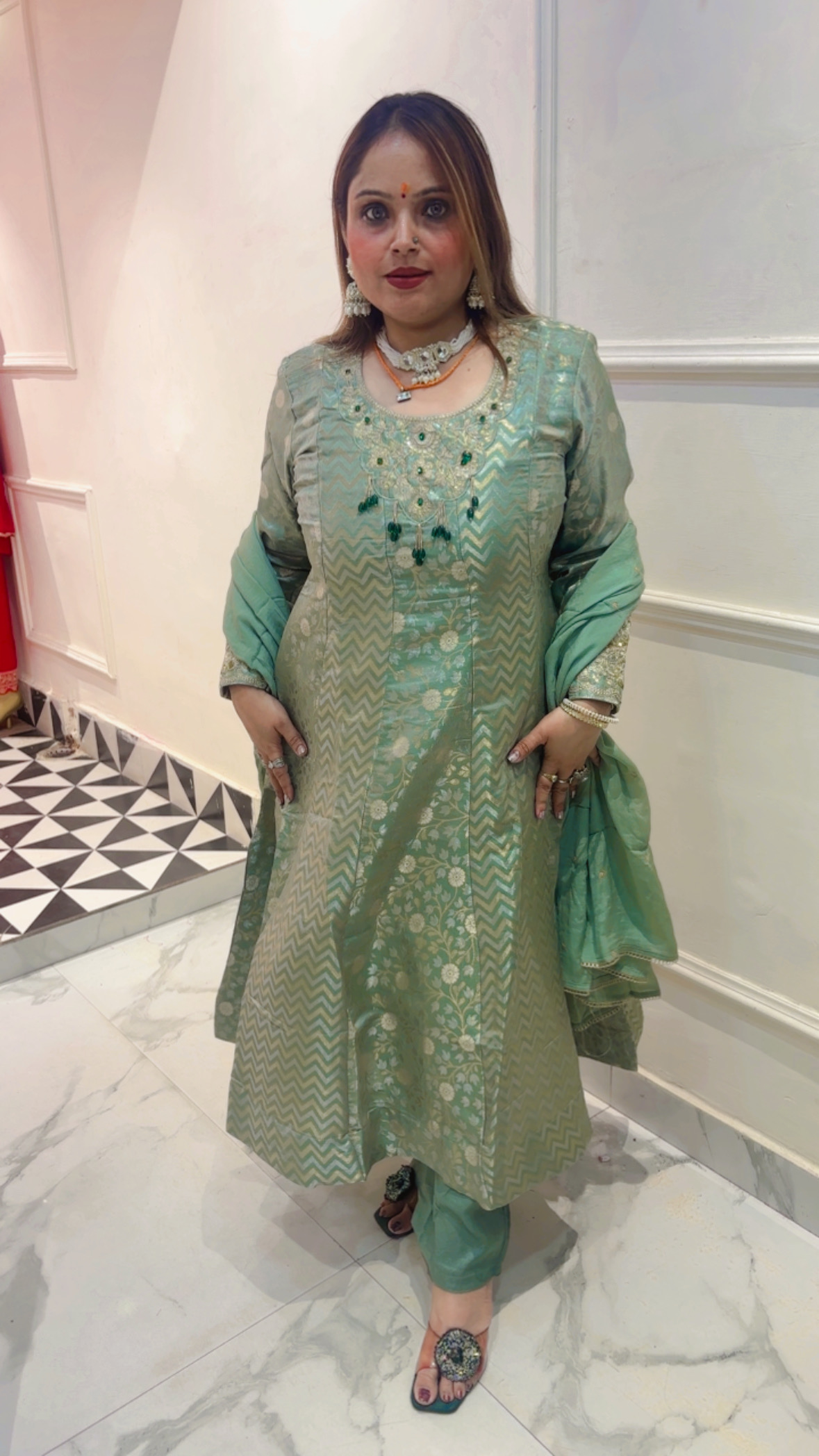 Pure Brocade Anarkali Suit with Embroidery Work & Dupatta - Image 2