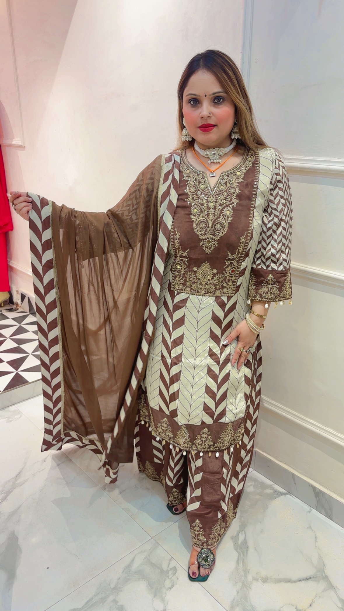 Pure Crepe Palazzo Suit with Embroidery Work & Dupatta - Image 2