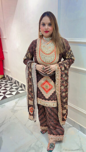 Pure Crepe Farshi Salwar Suit with Digital Print & Dupatta
