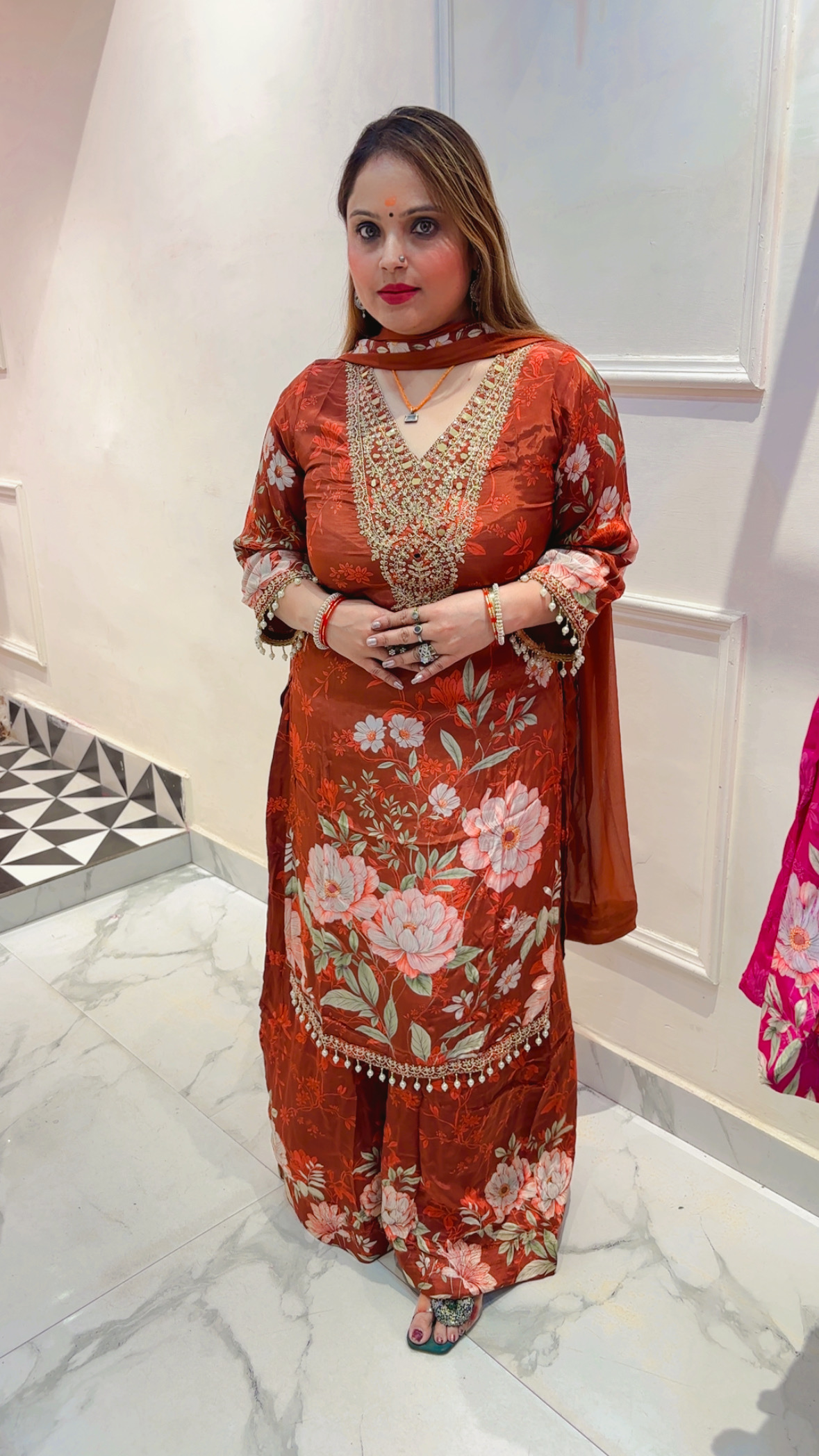 Pure Crepe Palazzo Suit with Digital Print & Dupatta - Image 3
