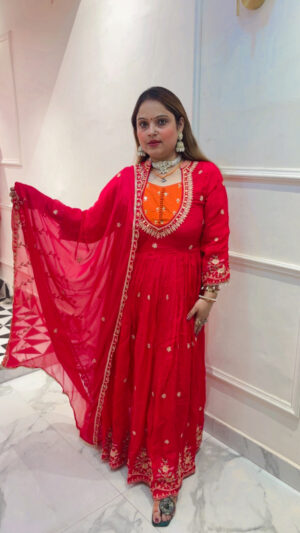Pure Crape Anarkali Suit with Beautiful Embroidery & Dupatta