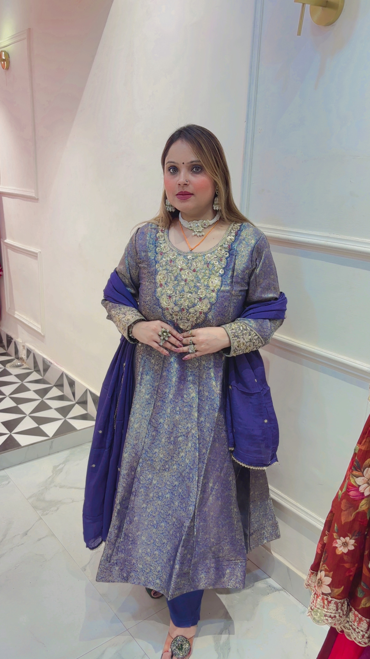 Pure Brocade Anarkali Suit with Beautiful Embroidery & Dupatta - Image 2