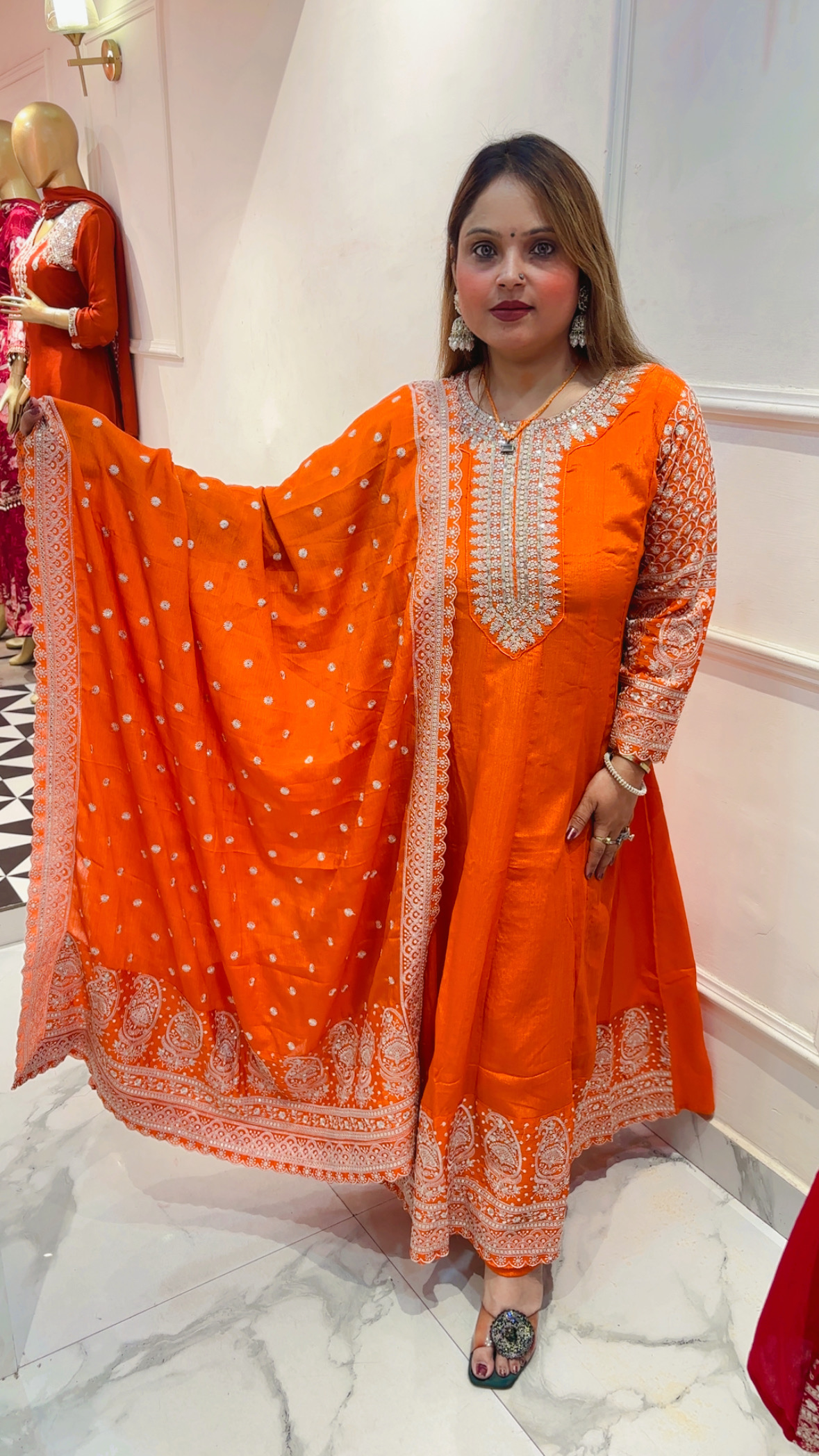 Pure Chinnon Anarkali Suit with Beautiful Embroidery & Dupatta - Image 2