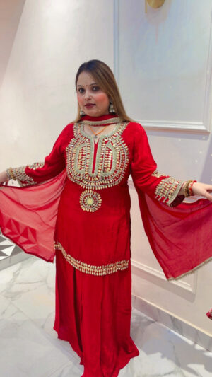 Pure Crepe Skirt Suit with Mirror & Gota Patti Embroidery and Dupatta