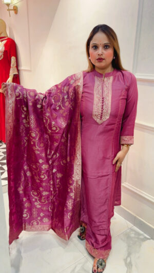 Pure Silk Anarkali Suit with Beautiful Golden Banarasi Dupatta