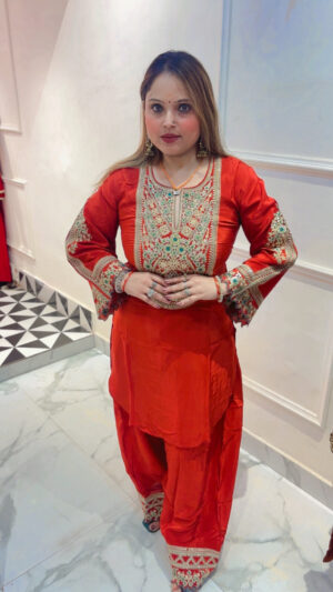 Pure Crepe Farshi Salwar Suit with Beautiful Neck Embroidery