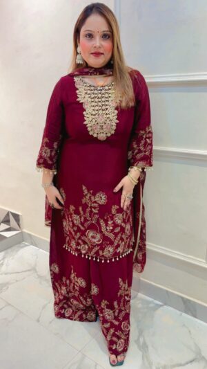 Pure Chinnon Palazzo Suit Set with Dupatta
