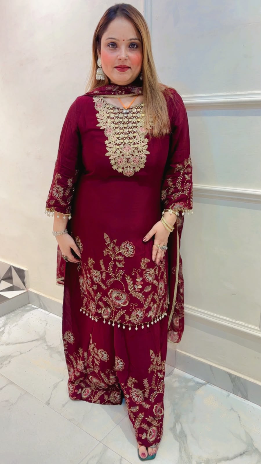 Pure Chinnon Palazzo Suit Set with Dupatta