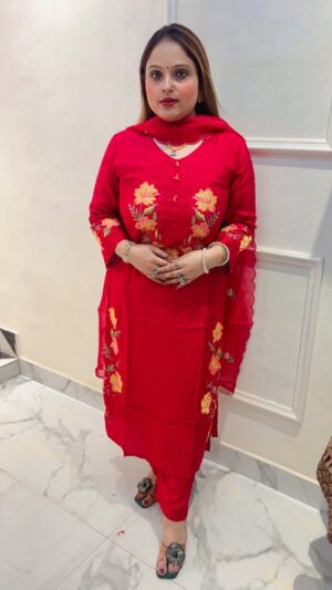 Pure Cotton Straight Pants Suit Set with Dupatta
