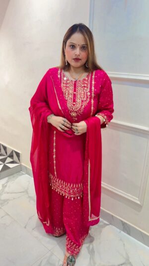 Pure Chinnon Sharara Suit Set with Dupatta