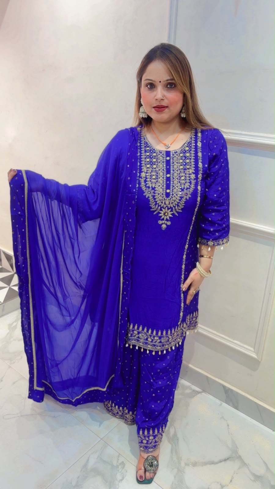 Pure Chinnon Sharara Suit Set with Dupatta - Image 3